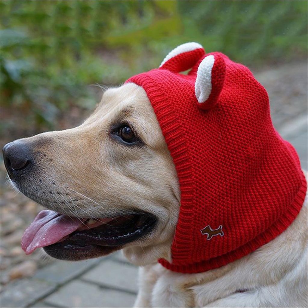 Quiet Ears for Dogs, Large Dog Ear Muffs Noise Protection Knitted Dog Hats,Warm Dog Ear Cover Winter Hat Head Wrap Costume for Medium Large Dogs Red