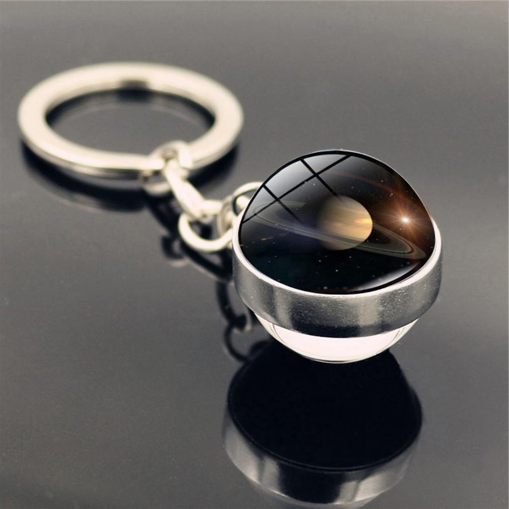 Solar System Milk Y Way Nebula Double Sided Glass Ball Keychain