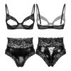 Women Sexy Lingerie Set Open Cup Wire-free Unlined Bra Top with Briefs Thong
