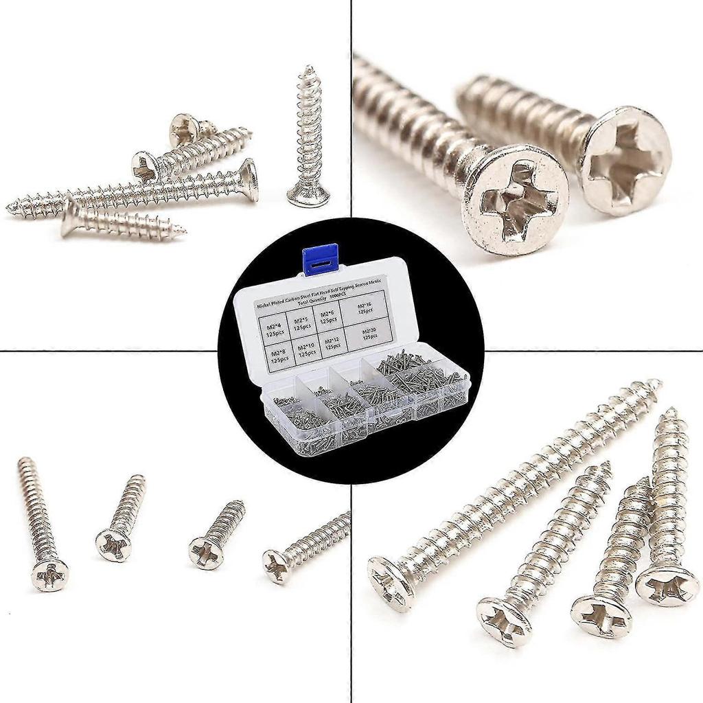 Wood Screws, 1000pcs Screws Self Tapping Screws Assortment Set, Pan Head Screw Gift