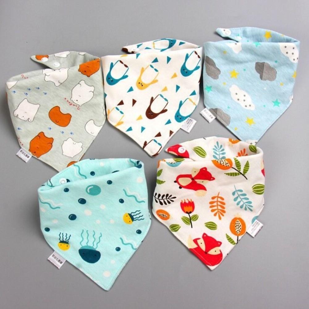 5PCS/SET Triangle Design Cotton Bibs Cartoon Print Feeding Bibs Cute Saliva Towel  Toddler Use