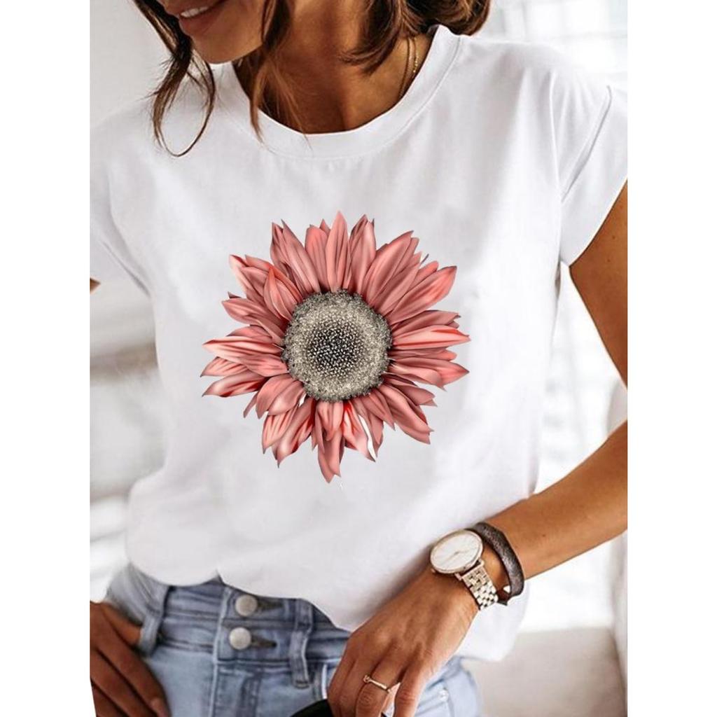 Women's Fashion Short-sleeved Casual T-shirt Clothes Summer  Clothing Ladies Print Graphic Tops