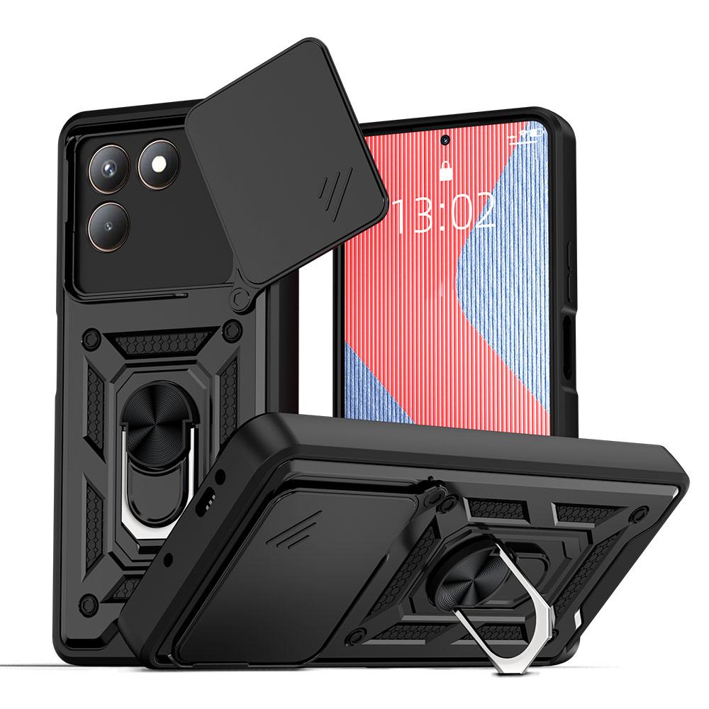KEYSION Противоударный бронированный чехол для TECNO POVA 7 4G со сдвижной защитой объектива камеры, металлической кольцевой подставкой, задней крышкой для телефона для TECNO Pova7