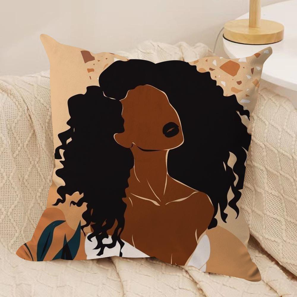 African Women Cushion Cover Pillowcase Ultra Soft Skin Friendly Fabric Cloud Like Comfort  Concealed Zipper