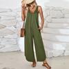 Женские комбинезоны, летние комбинезоны без рукавов с рюшами и V-образным вырезом, расклешенные широкие брюки, комбинезоны с карманами