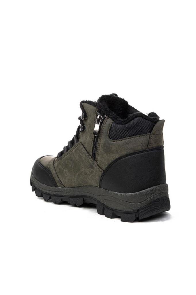 Men's Fashion Faux Leather Wedge Heeled Bootie Trekking Boots Water And Cold Resistant Zipper Fur Shoes