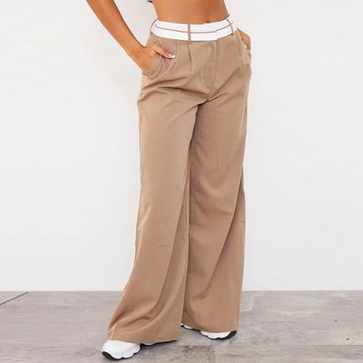 Модные новые драпированные широкие брюки с высокой талией, женские элегантные прямые повседневные брюки больших размеров, женские однотонные офисные женские простые костюмные брюки 24719