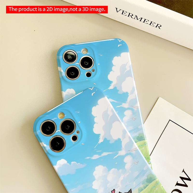 2DFlat Cute Cats Hugging in Sunny Meadow All inclusive film hard iPhone case, compatible with iPhone 18 Pro Max 17 16 15 14 13 12 11
