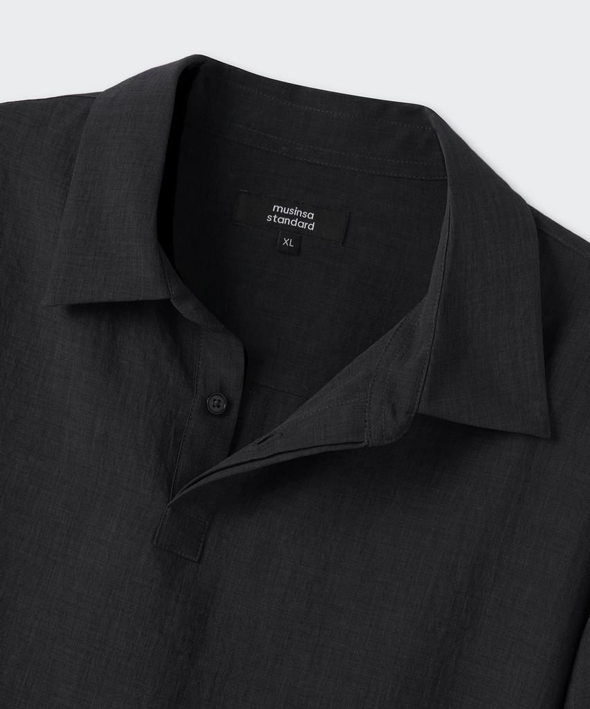 MUSINSA STANDARD Relaxed Linen-Like Tunic Short Sleeve Shirt [Dark Grey]