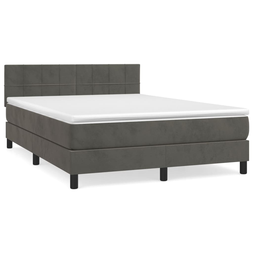 Box Spring Bed with Mattress Dark Gray 140 x 190 cm Velvet