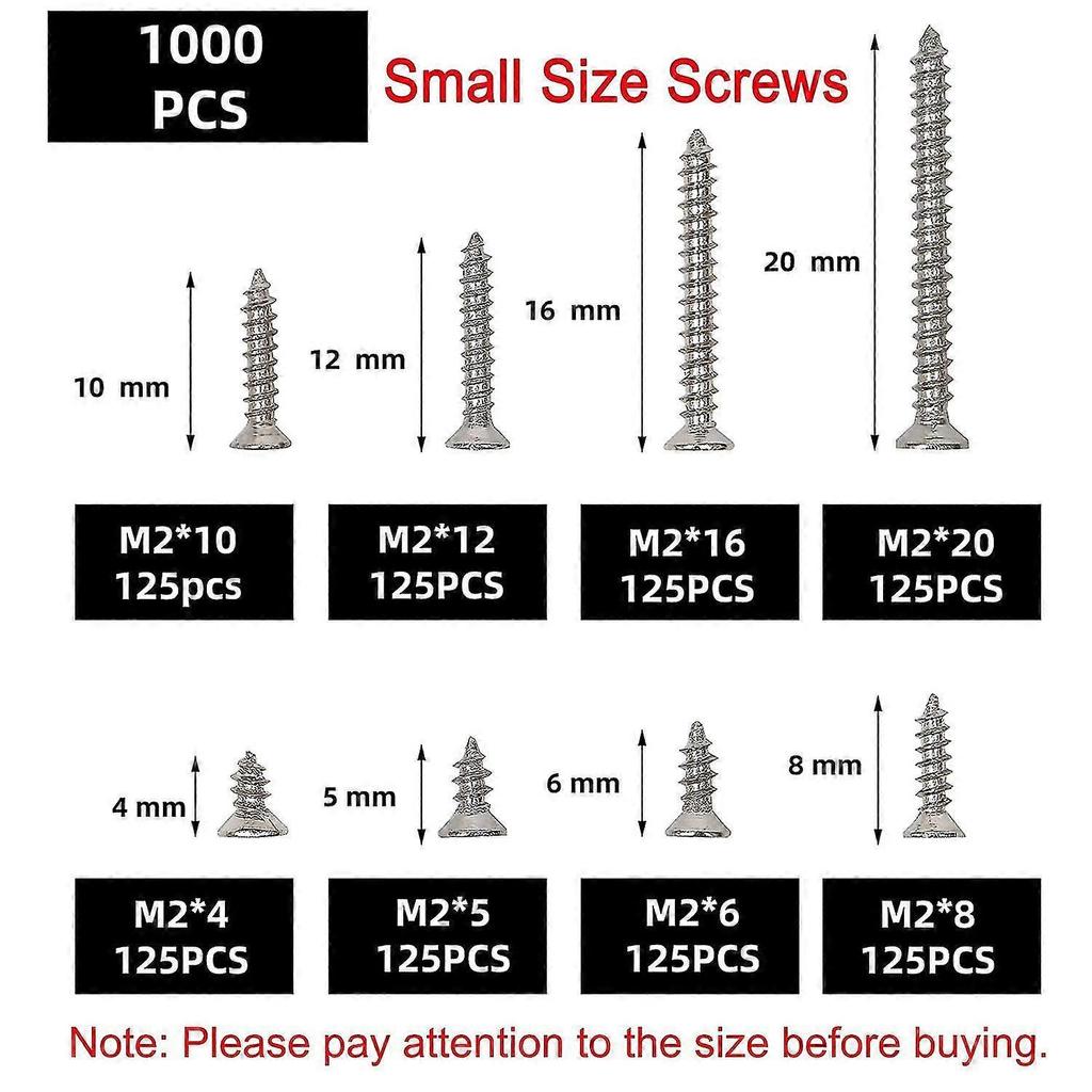 Wood Screws, 1000pcs Screws Self Tapping Screws Assortment Set, Pan Head Screw Gift