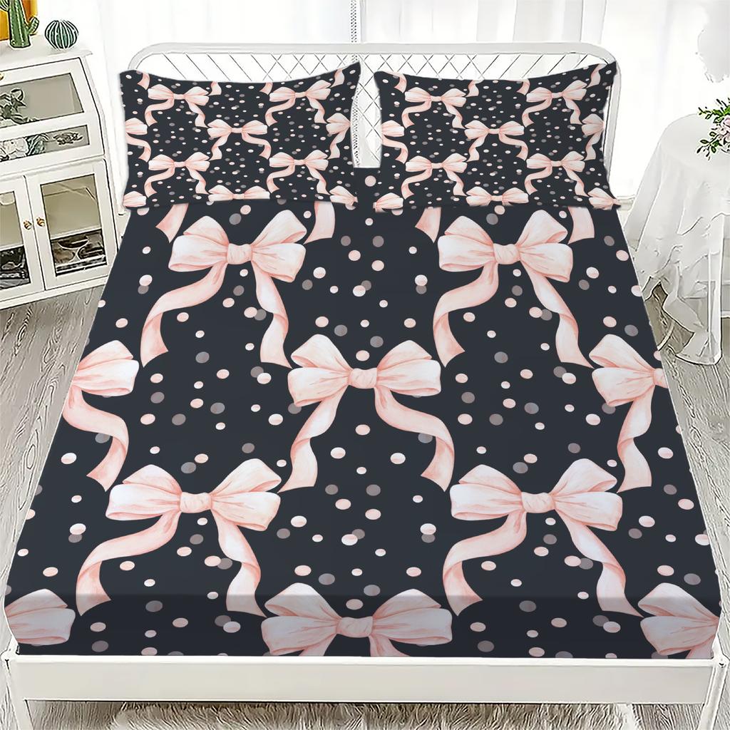 Персонализированный комплект простыней на резинке с бантом Персонализированный комплект постельного белья с бантом Удобный, приятный к коже, милый стиль 120x220см