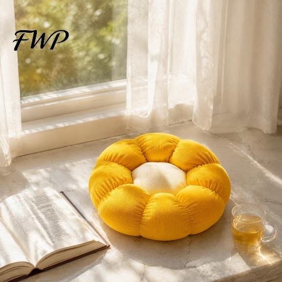 Kids Play Area Mat Corduroy Flower Cushion, Cute Shape Floor Decorative Cozy Tatami Cushion Throw Pillow for Bed Sofa Couch Room Decor Round Floral