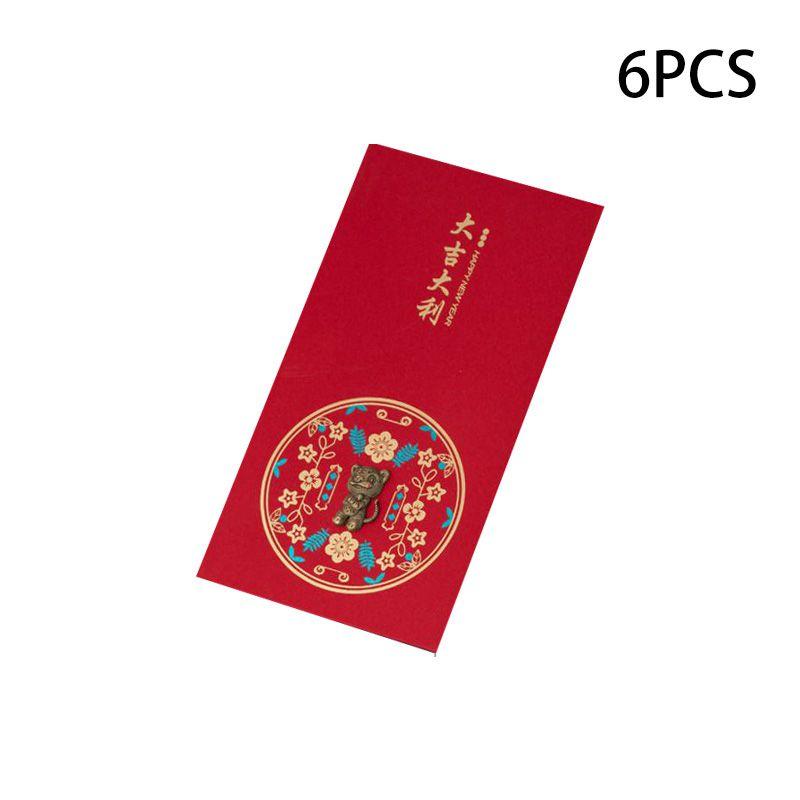 6 шт. Китайский Зодиак Тигр Новый Год CNY Анг Пао Золотой Ангпао Красный Конверт Пакет для Денег со словами Благословения