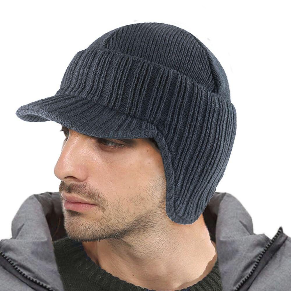 Warm Ear Flaps Cap Ear Protection Peaked Knit Cap Winter Beanie Hat Men