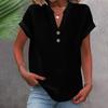 Women's Fashion Casual Solid Colour V-Neck Short Sleeve Button Down Shirt T-Shirt Top