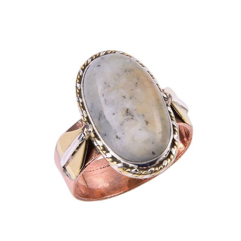 Natural Dendrite Opal Gemstone 925 Solid Sterling Silver Two Tone Ring S.9 B9O16