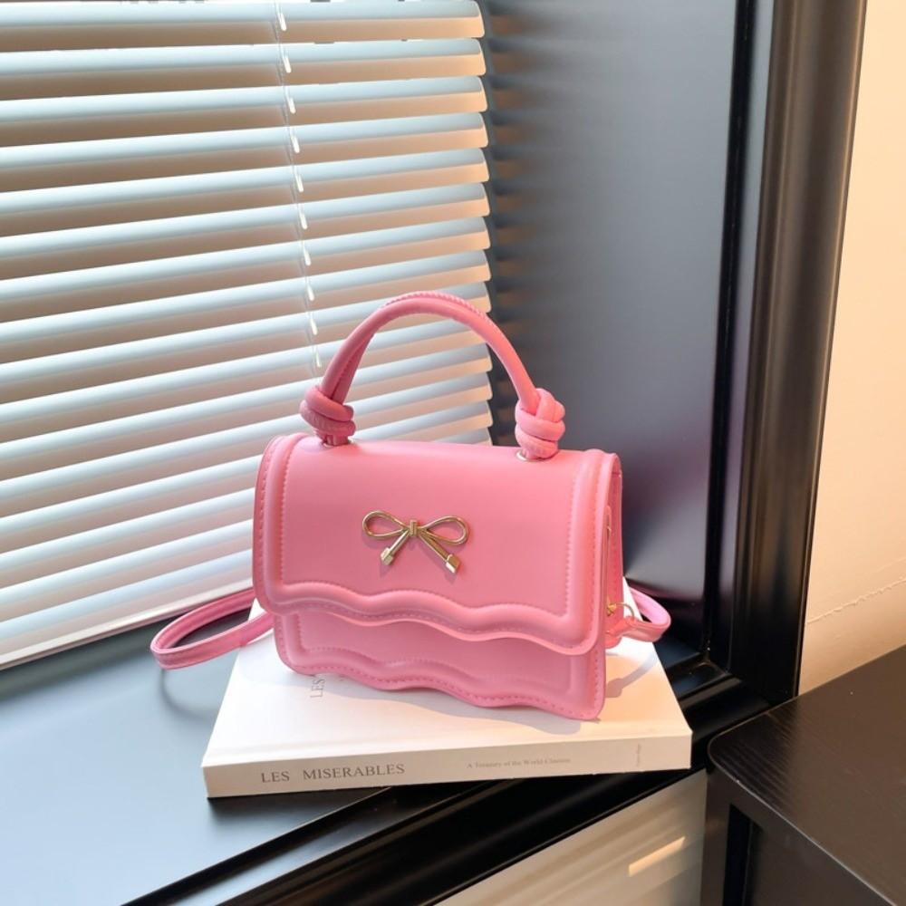 Sweet Metal Bowknot Tote Bag Solid Color Small Crossbody Bag New Single Shoulder Bags  Casual Wear