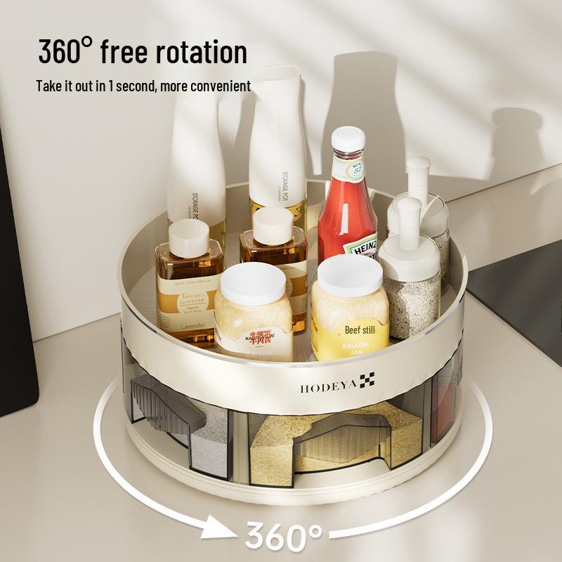 Вращающаяся кухонная полка для специй и органайзер для приправ - Многофункциональное угловое хранение для бутылок и банок