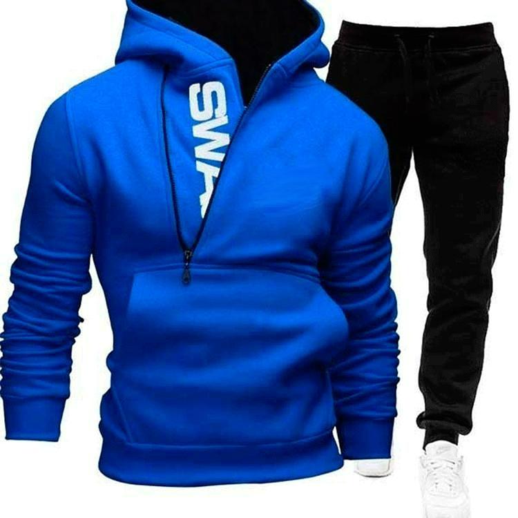 2024 Men Winter Casual Hoodies Suit Half Zipper Pocket Sports Outfit Letter Printed Comfortable Soft Slim Set