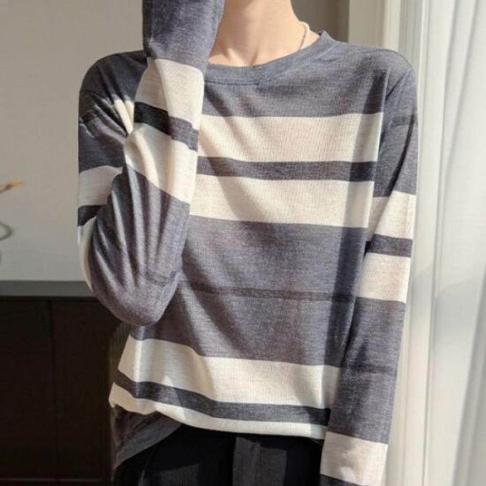 Navava Casual STriped Color Block Round Neck Long Sleeve T shirT Nk3603