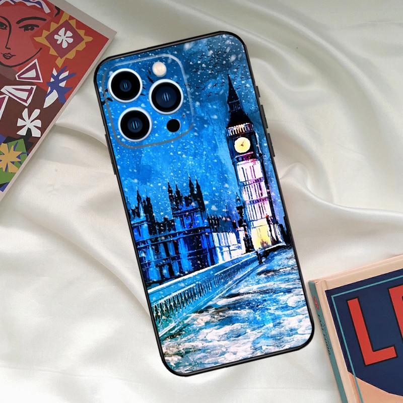 Ретро Зимний Снег Лондон Чехол для Телефона Для iPhone 16 15 14 13 12 11 Pro Max XS X XR Plus 13 12 Mini Чехол Coque