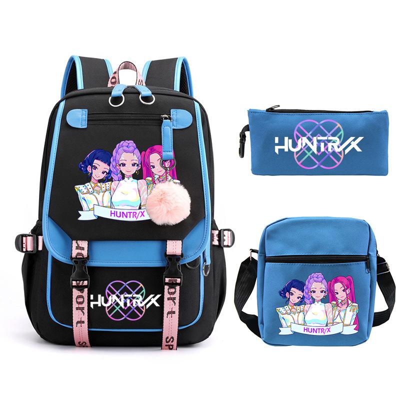 Kpop Trend Backpack Large Capacity Student School Bag Three-Piece Pencil Case Casual Shoulder Bag