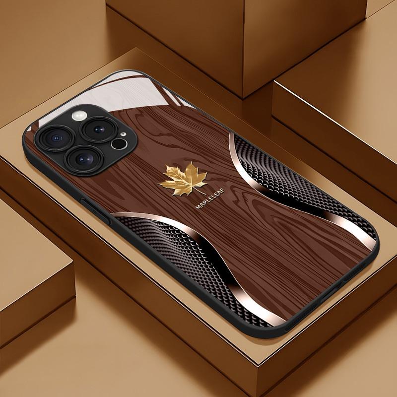 Роскошный чехол для телефона из стекла с узором в виде изогнутых прожилок кленового листа Для iPhone 17 16 15 14 Pro Max 13 12 11 16E 17Air 7 Plus XS X