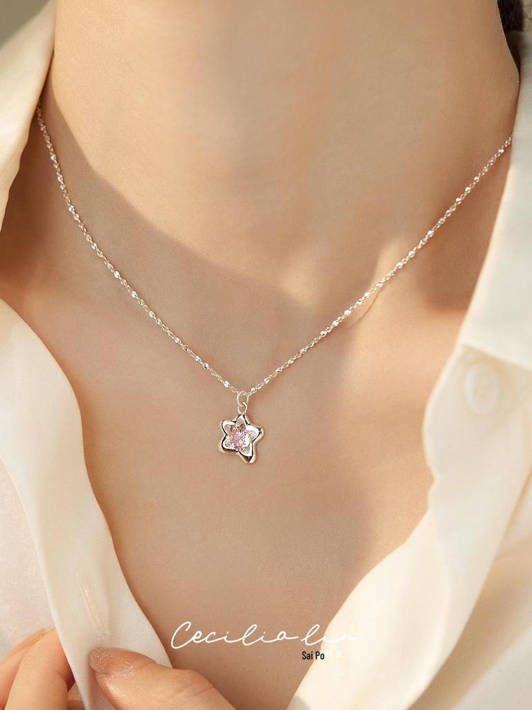 925 Silver Zircon Star Necklace - Women's Summer 2023 Light Luxury Clavicle Chain, Niche Design Gift