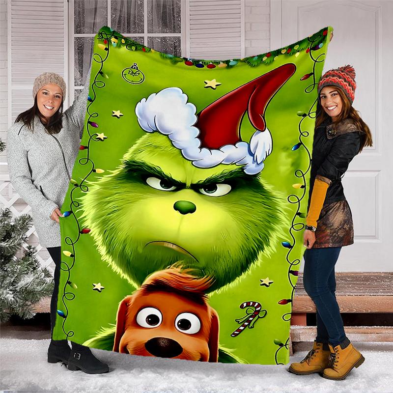 Grinch Theme Printed Blanket Perfect For Couch Bed Travel Outdoor Use Machine Washable Cozy Durable