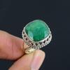 Natural Cushion Cut Emerald Statement Ring 925 Sterling Silver Split Shank Ring For Women & Girls