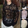 Men Tops Crew Neck Long Sleeve Knitted T-Shirt Men Clothing Retro Hollow-Out Mesh Knit Tops Spring Streetwear