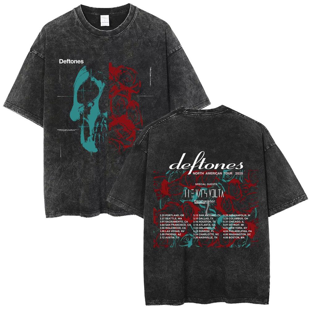Стирка Винтажные Футболки с Графикой Кота Рок-Группы Deftones Мужские Альтернативный Хэви-Метал Короткий Рукав Мужской Ретро Уличная Одежда