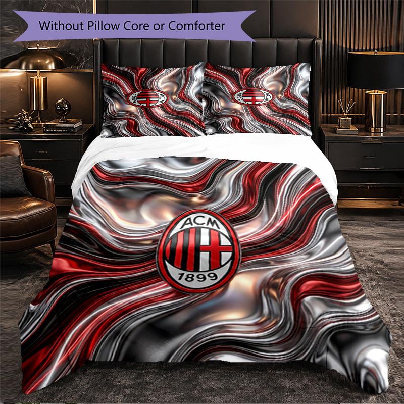 AC Milan Pattern 3 Pieces Bedding Set Soft Microfiber Duvet Cover with Pillow Cases for Bedroom