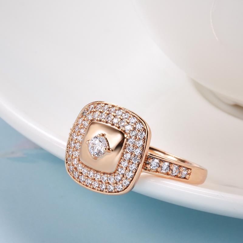 Luxury Rose Gold Wedding Bride Ring Micro Wax Inlay Natural Zircon Square Rings For Women Fashion Fine Jewelry