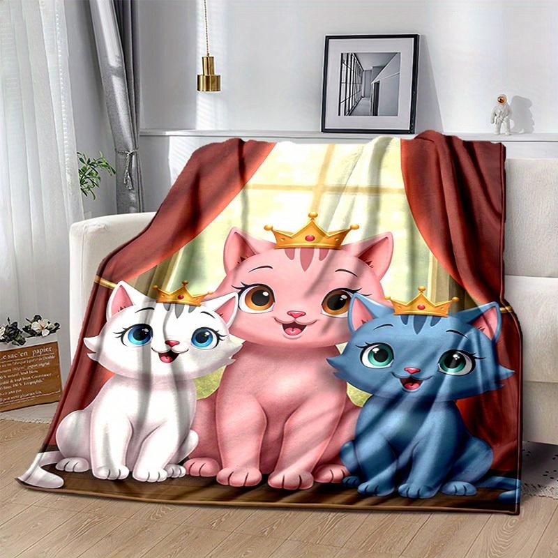 1pc. Cute Cartoon Cat Family Design Blanket, Soft Throw for Home Decor, Gift Idea, Living Room, Travel, Camping, Car Blankets, Beach, Office Naps, Sui