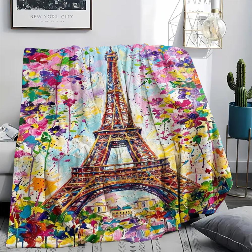 Paris Eiffel Tower Print Flannel Blanket, High quality Comfortable for All Seasons, Home Decor, Warmth and Comfort, Perfect for Christmas Gifts82