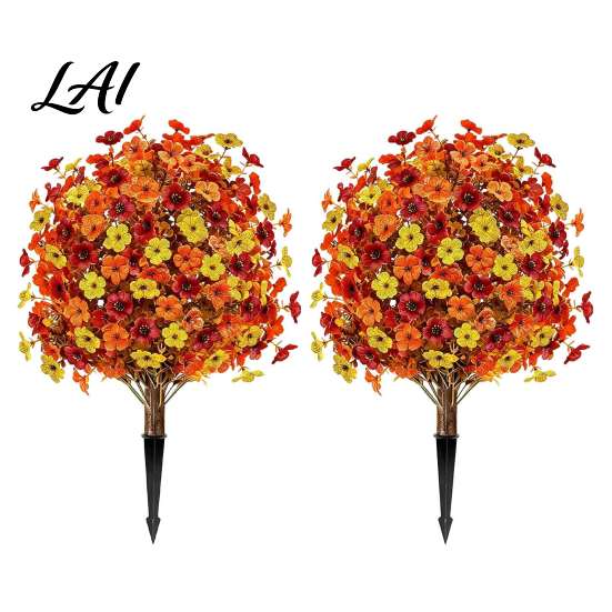 Fake Flowers for Home Decor Fall Artificial Topiary Ball Flowers Mums Plants Tree UV Resistant Outdoor with Realistic Floral Arrangements