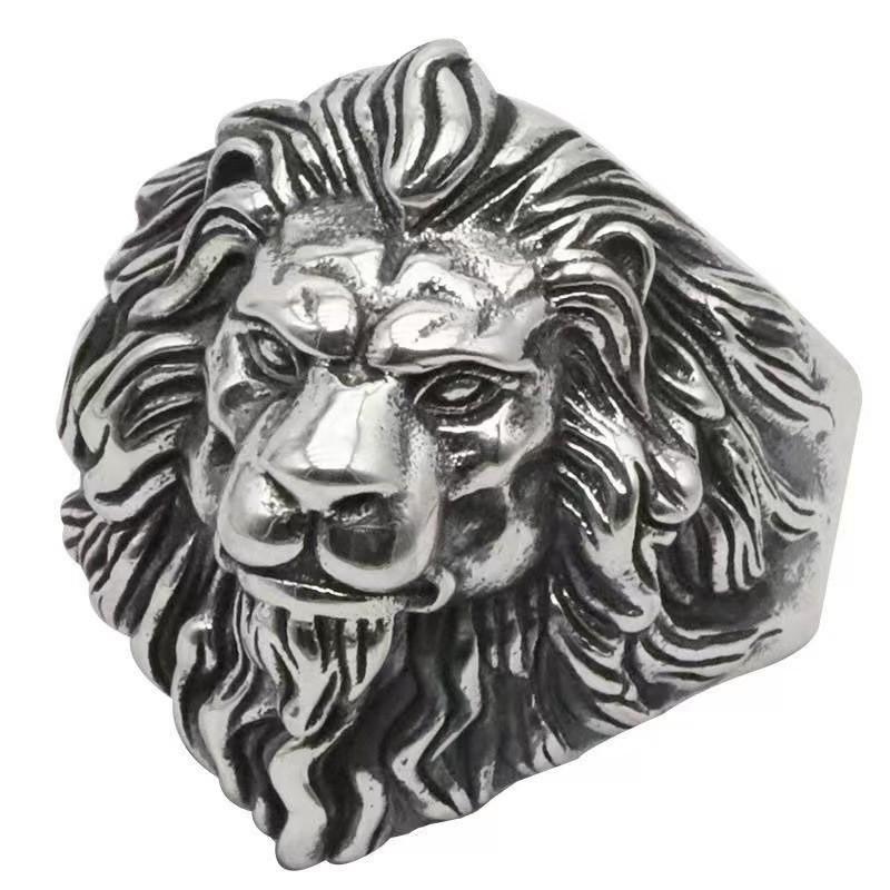 Exquisitely Carved Domineering Lion Opening Men's Index Finger Ring Wide Face Constellation Leo Ring