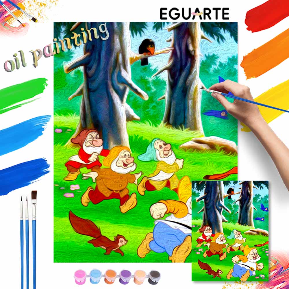 Disney oil painting Snow White dwarfs forest scene art handmade diy painting home decoration gift