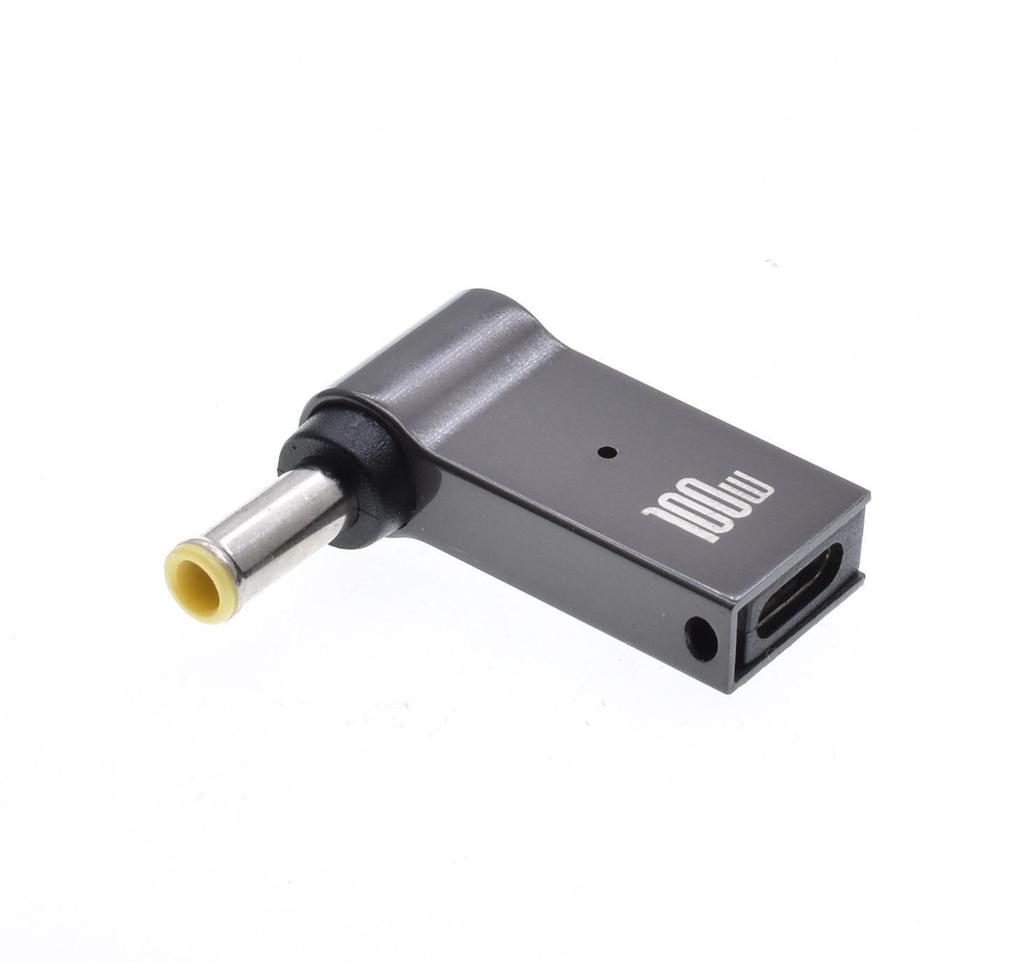 Адаптер постоянного тока PD Induction Elbow из цинкового сплава мощностью 100 Вт: Type-C Female к Lenovo Square Port 1145, 20 В