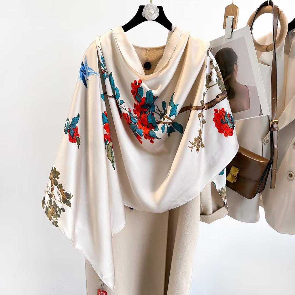 Hangzhou Silk Silk Scarf Autumn and Winter Shawl Two-purpose Thin Style Versatile Fashion New High-end High-end Exterior Matching