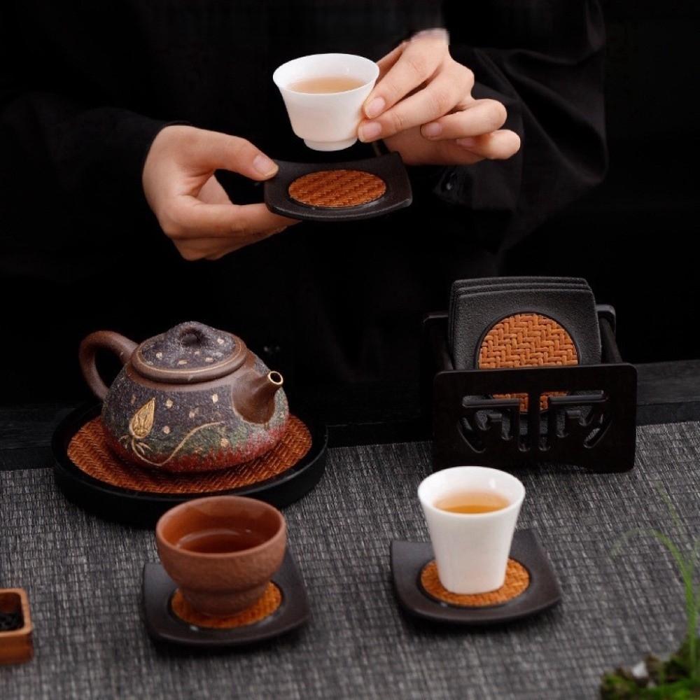 6pcs Chinese Style Rattan Tea Coaster Set Anti-scalding Tea Cup Holder  Tea Ceremony