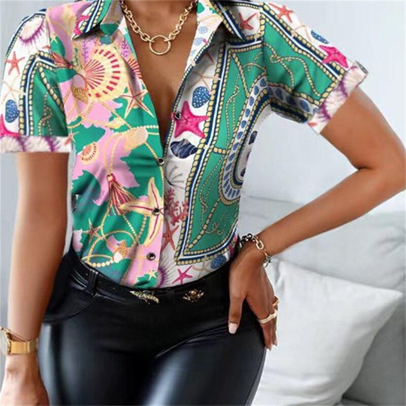 Blusas mujer de moda 2022, летние офисные женские топы с принтом, женские рубашки, женские рубашки, блузки, топы с коротким рукавом, шикарная женская рубашка
