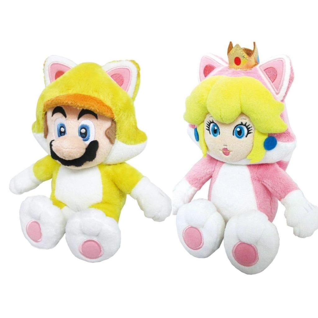 Sanei Boeki Super Mario 3D World 2-Piece Plush Set: Cat Mario (S) W14 X D12 X H24cm + Cat Peach (S) W11 X D8 X H22.5cm
