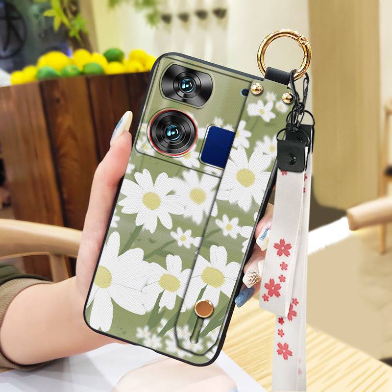 Waterproof Kickstand Phone Case For ZTE Nubia Z60 Ultra Oil Painting Soft Case Fashion Design Flower Anti-knock Lanyard