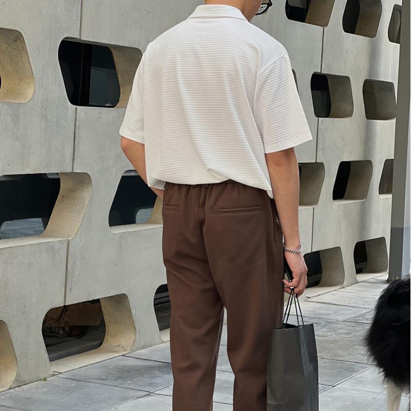 Летняя одежда, новая рубашка поло с короткими рукавами, мужская свободная футболка с лацканами, текстурированная корейская версия, повседневный топ с короткими рукавами