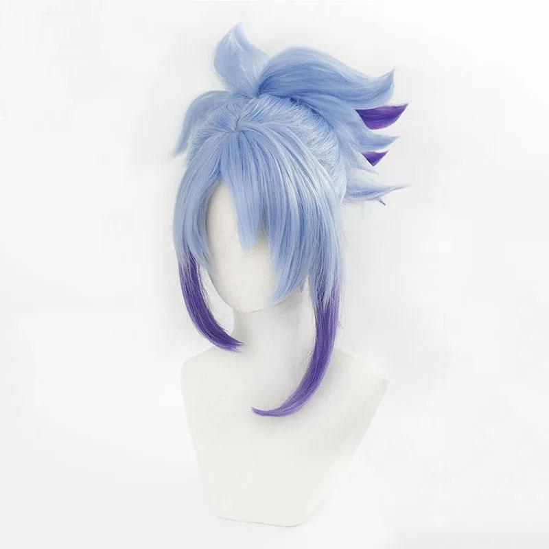 Akali Cosplay Wig Game LOL Star Guardian Akali Blue Purple With Ponytail Clip Wig Heat Resistant Synthetic Hair Wigs + Wig Cap