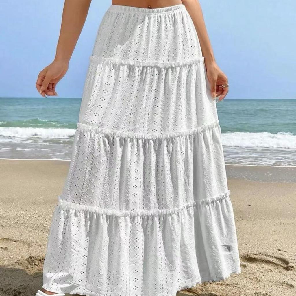Plus Size Ruffle Hem Elastic Waist Skirt, Vacation Skirt for Spring & Summer, Women's Plus Size Clothing