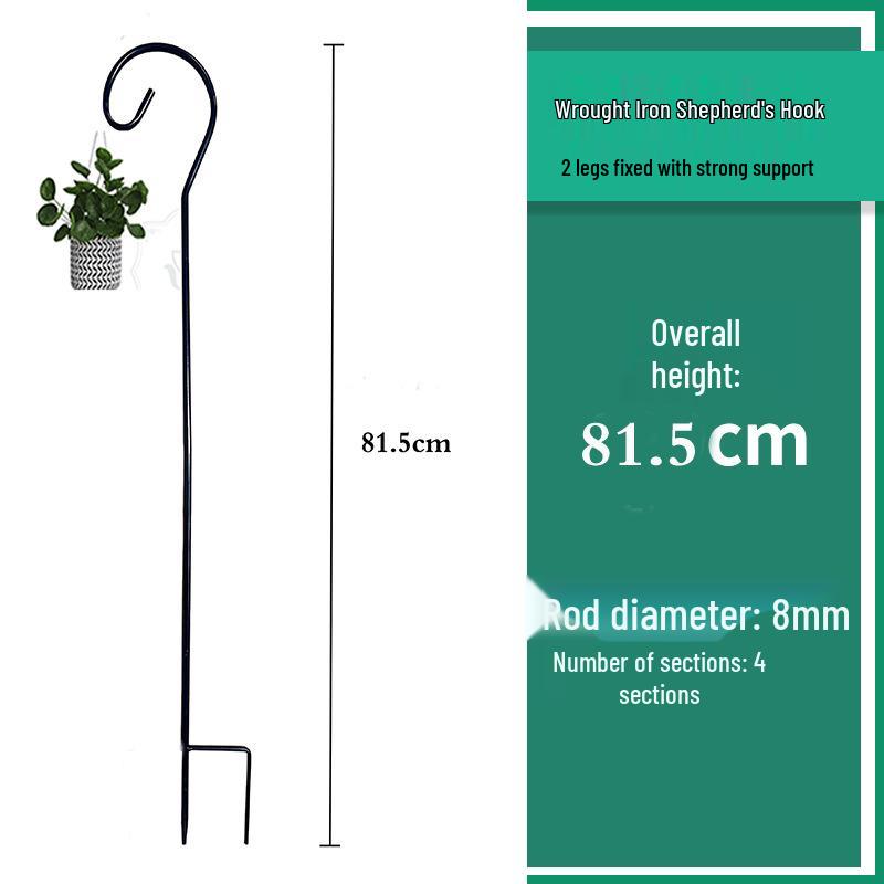 Wrought Iron Shepherd's Hook: Outdoor Garden String Light Support Pole for Courtyard and Balcony.
